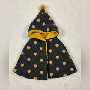 Zara Knitwear Wool Grey Mustard Heart Poncho Cape Baby Girl 9-12 months